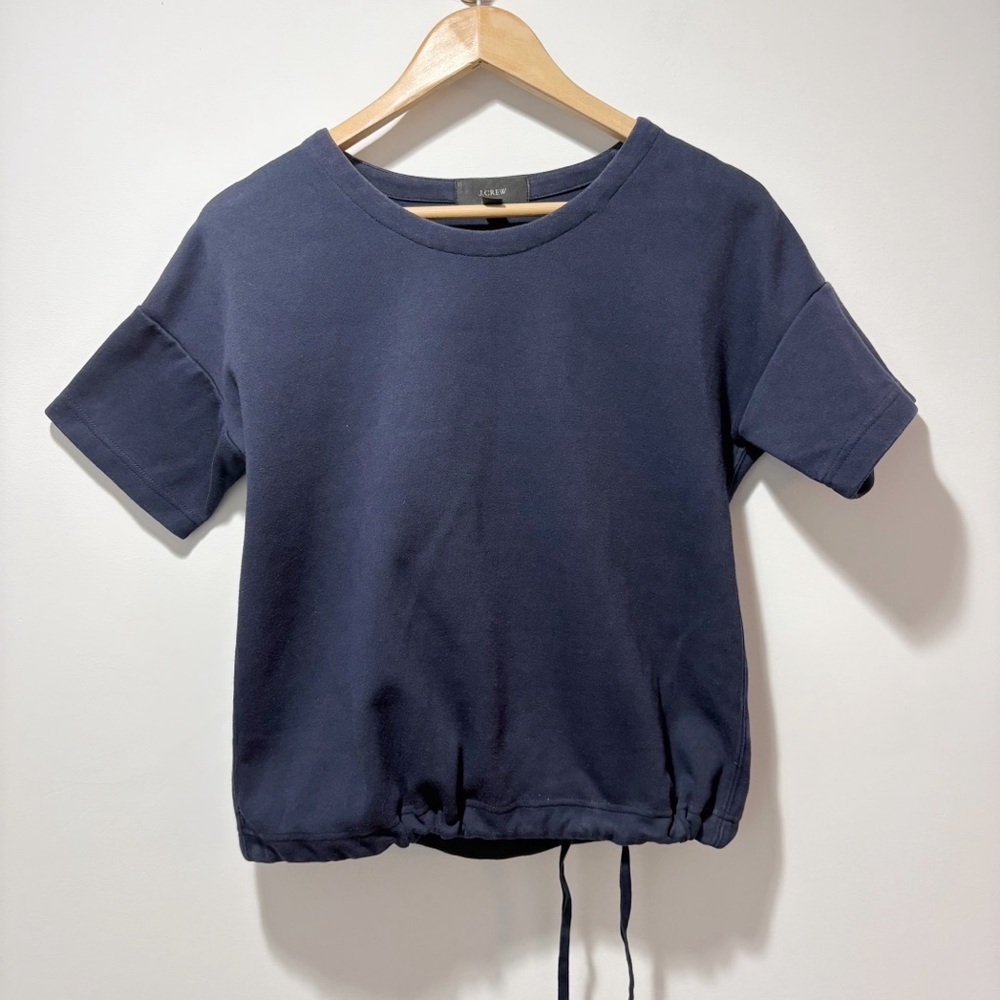 J. Crew Navy Blue Short Sleeve Drawstring Waist Sweatshirt Size XS Oversized